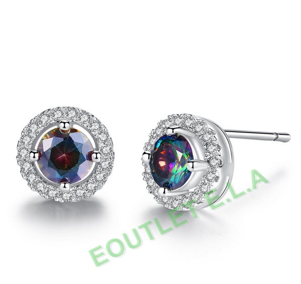 SPARKLING RAINBOW CZ STUD EARRINGS